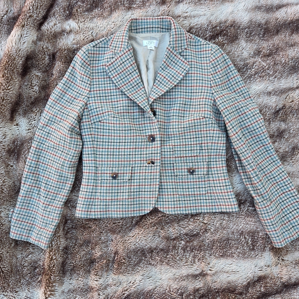 Vintage Loft Academia Plaid Blazer Jacket | Preppy Cottagecore Chic | Retro Loft
